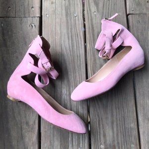 Valentino Pink Suede Ankle Wrap Ballet Flats 37
